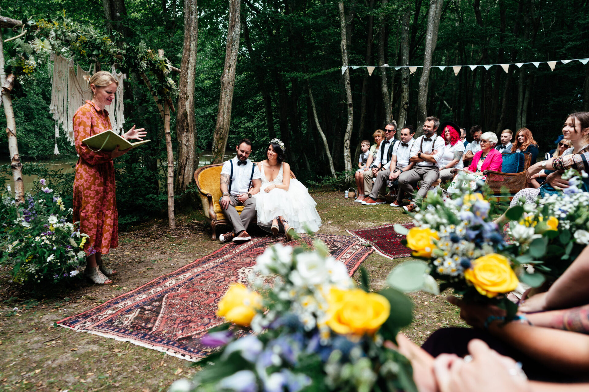 kick-ass Festival wedding couple getting married in the woods